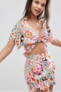 ASOS New Retro Print Pom Pom Tie Front Beach Co-Ord Top