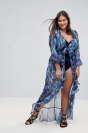ASOS CURVE Peacock Print Tie Front Beach Kimono